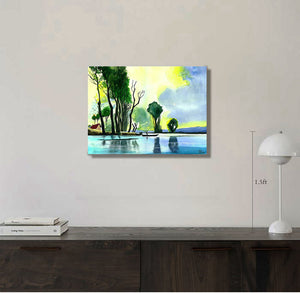 Distant Land Original Handmade Watercolor Painting For Sale Shown With Furniture-NeneArts.jpg