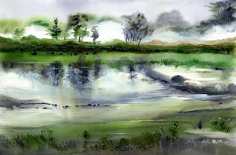 Rainy Farmland Original Painting For Sale-NeneArts
