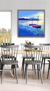 Two Boats Digital Painting Art Print For Sale Shown With Furniture NeneArts.jpg 