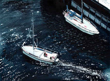 Load image into Gallery viewer, Two Boats Original Handmade Watercolor Painting For Sale-NeneArts.jpg
