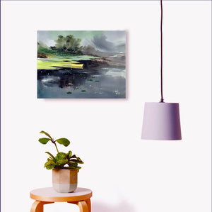 Yellow Boat Original Watercolor Painting For Sale Online Shown With Furniture-NeneArta.jpg