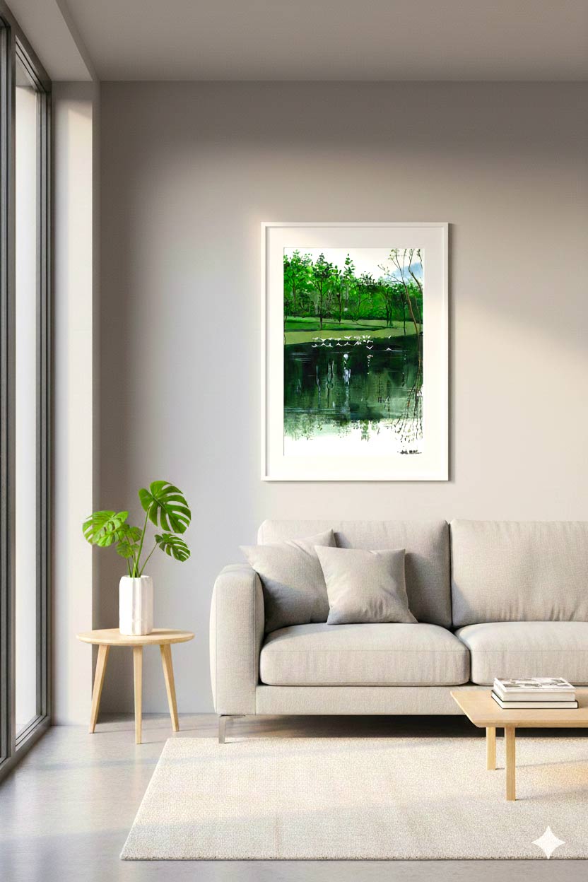 Flight-Over-Stillness-herons-original-painting-shown-in-living-room