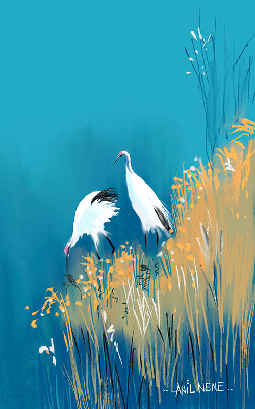 Blue Hour Elegance Birds Digital Painting For Sale By NeneArts