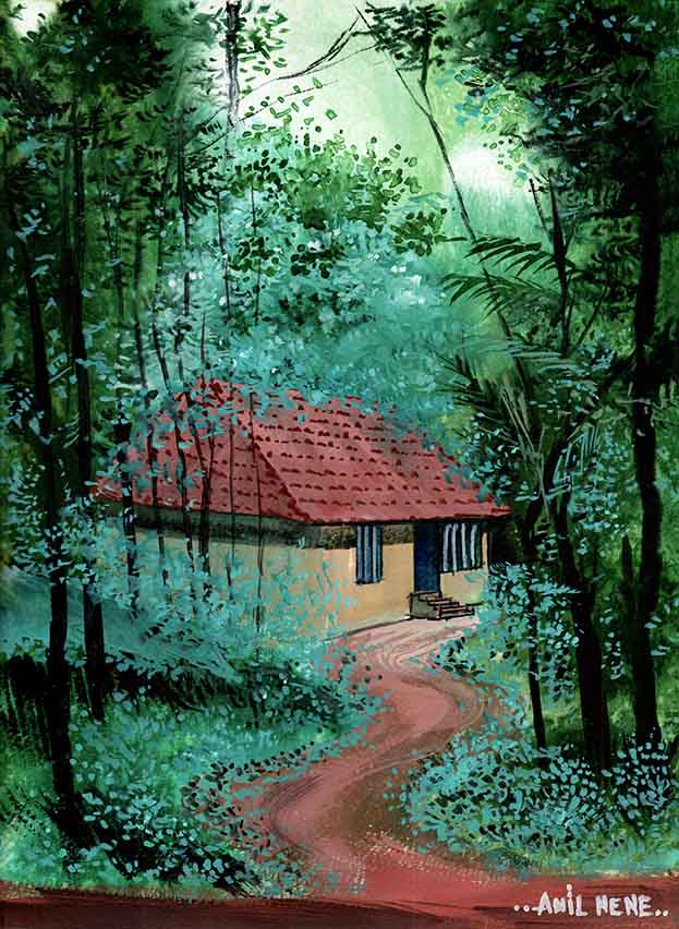 Sweet Home In Forest Watercolor Original Painting For Sale By NeneArts
