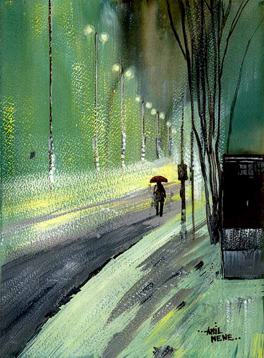 A Walk In The Rain At Night Original Painting For Sale By NeneArts