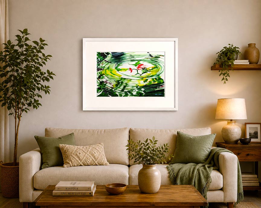 Whispers-On-Still-Water-Original-Watercolor-Painting-In-Living-Room-By-NeneArts
