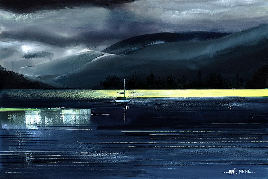 White-Boat-In-Dark-Surrounding-Original-Painting-By--NeneArts