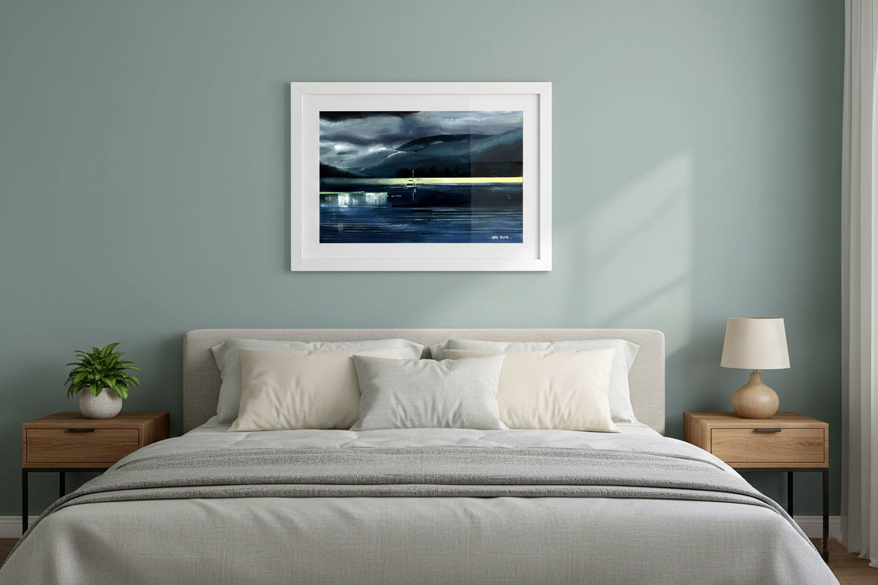 White-Boat-In-Dark-Surrounding-Original-Painting-in-Bedroom-By-NeneArts