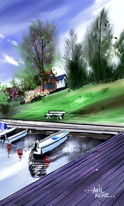 Boats Waiting Customizable Digital Painting For Sale - NeneArts