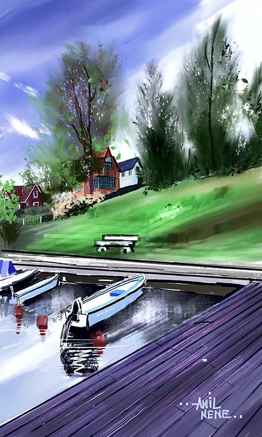 Boats Waiting Customizable Digital Painting For Sale - NeneArts