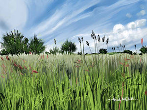 Green Field Digital Hand - Drawn Painting For Sale - NeneArts