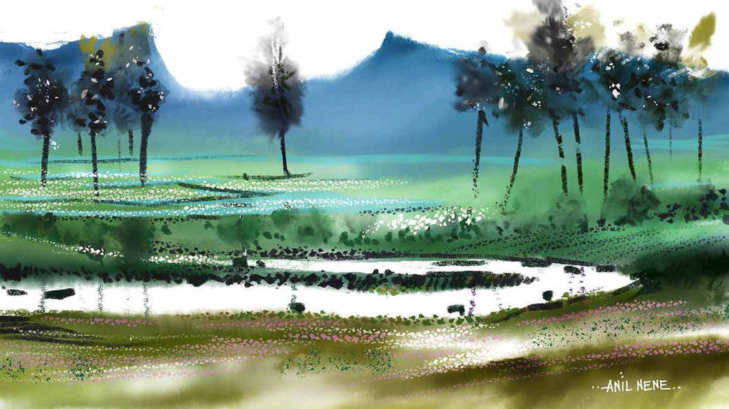 Green Land Digital Artwork On Canvas - NeneArts