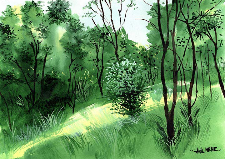 Green Landscape Painting For Sale - NeneArts