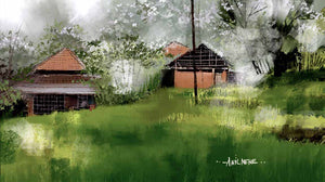 Green Village Digital Painting For Living Room - NeneArts