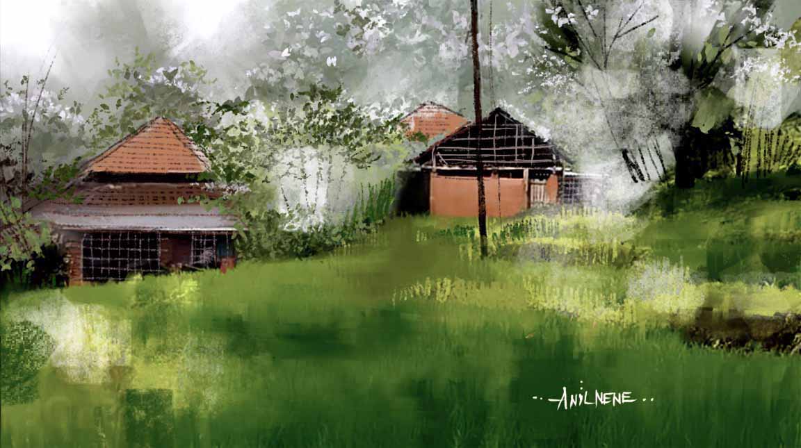 Green Village Digital Painting For Living Room - NeneArts