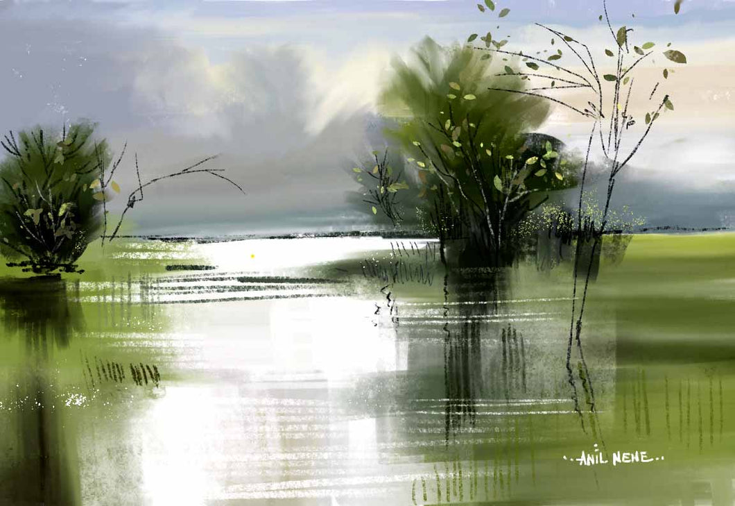 Light Touch 2 Digital Rainy Painting For Sale For Living Room - NeneArts