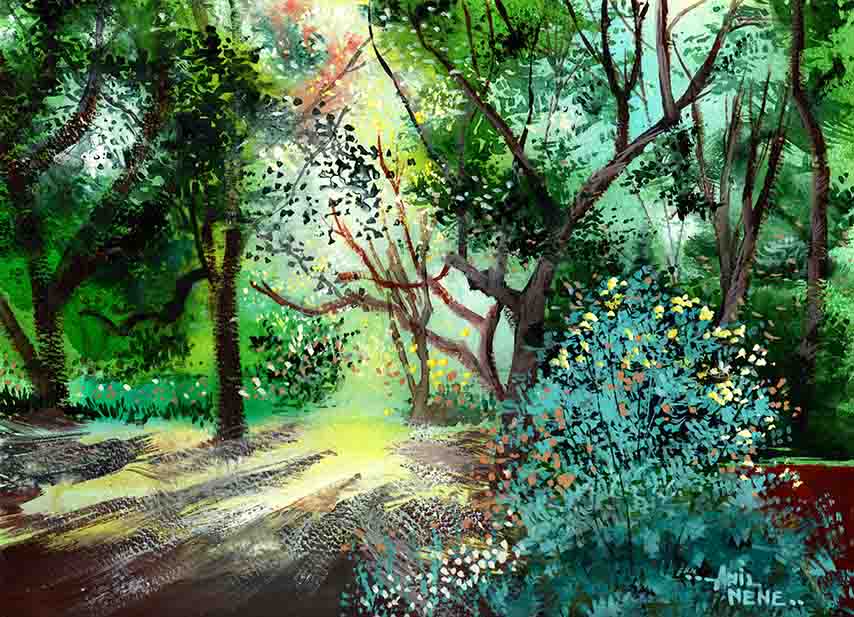 Morning Lights Original Watercolor Painting For Sale - NeneArts