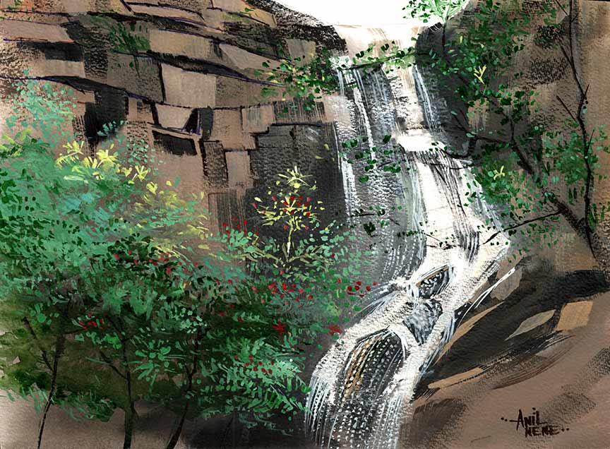 Waterfall New Painting By NeneArts - NeneArts