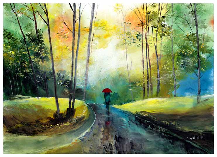 A Walk In The Rain - Best Painting for sale online -NeneArts