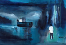 Load image into Gallery viewer, Blue Boat Original Watercolor Painting for Sale Online-NeneArts.jpg
