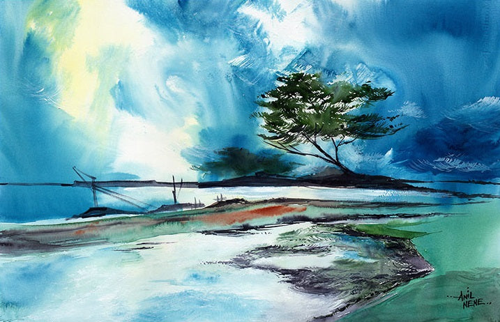 Blue Sky Watercolor Painting-NeneArts
