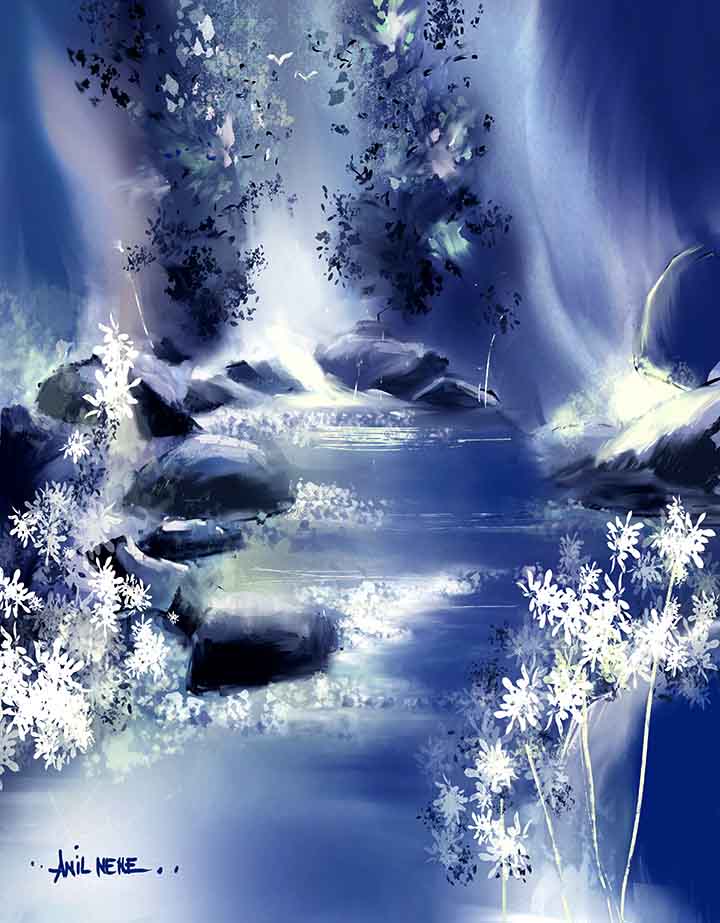 Blue Stream Digital Painting For Sale-NeneArts