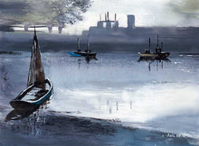 Load image into Gallery viewer, Boats In Twilight Art Print For Sale-NeneArts.jpg
