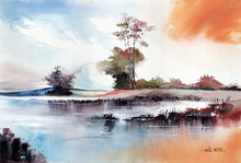 Load image into Gallery viewer, By The Lake Original Watercolor Painting For Sale - NeneArts.jpg
