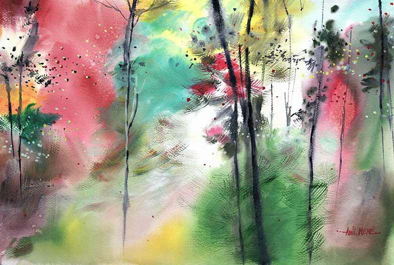 Colorful Abstract Original Watercolor Painting For Sale-NeneArts