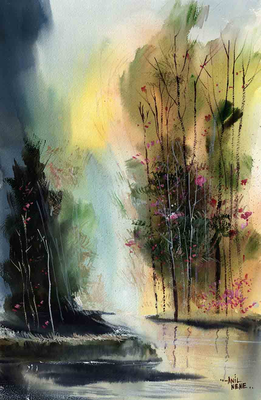 Daybreak watercolor painting for sale online - NeneArts