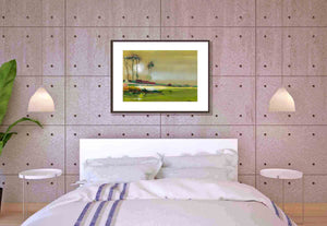 Dream Lake Original Water Color Painting For Sale Shown In Bed Room-NeneArts