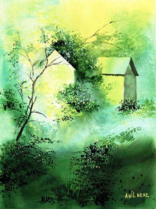     Farm House 2 Original Handmade Watercolor Painting For Sale-NeneArts