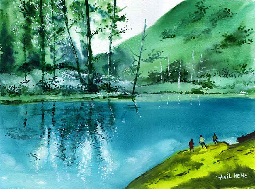 Green Land Original Handmade Watercolor Painting Art Print For Sale-NeneArts