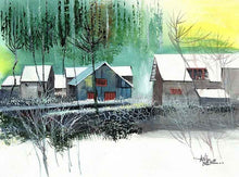 Load image into Gallery viewer, Icy Village Original Watercolor Painting For Sale -NeneArts.jpg
