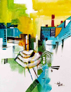 Impression of city life - acrylic abstract Painting on canvas board-NeneArts