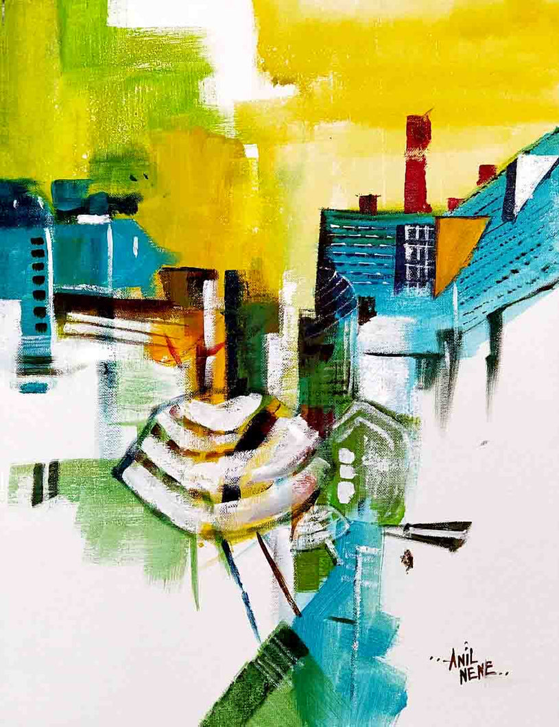Impression of city life - acrylic abstract Painting on canvas board-NeneArts