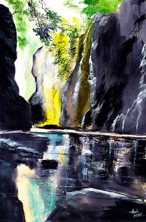 On The Rocks Original Watercolor Painting For Sale - NeneArts