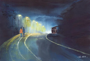 One fine rainy evening original painting for sale-NeneArts.