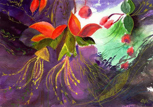 Red Flowers Watercolor Painting For Sale-NeneArts