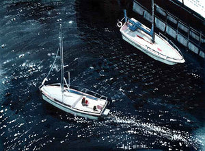 Two Boats Original Handmade Watercolor Painting For Sale-NeneArts.jpg