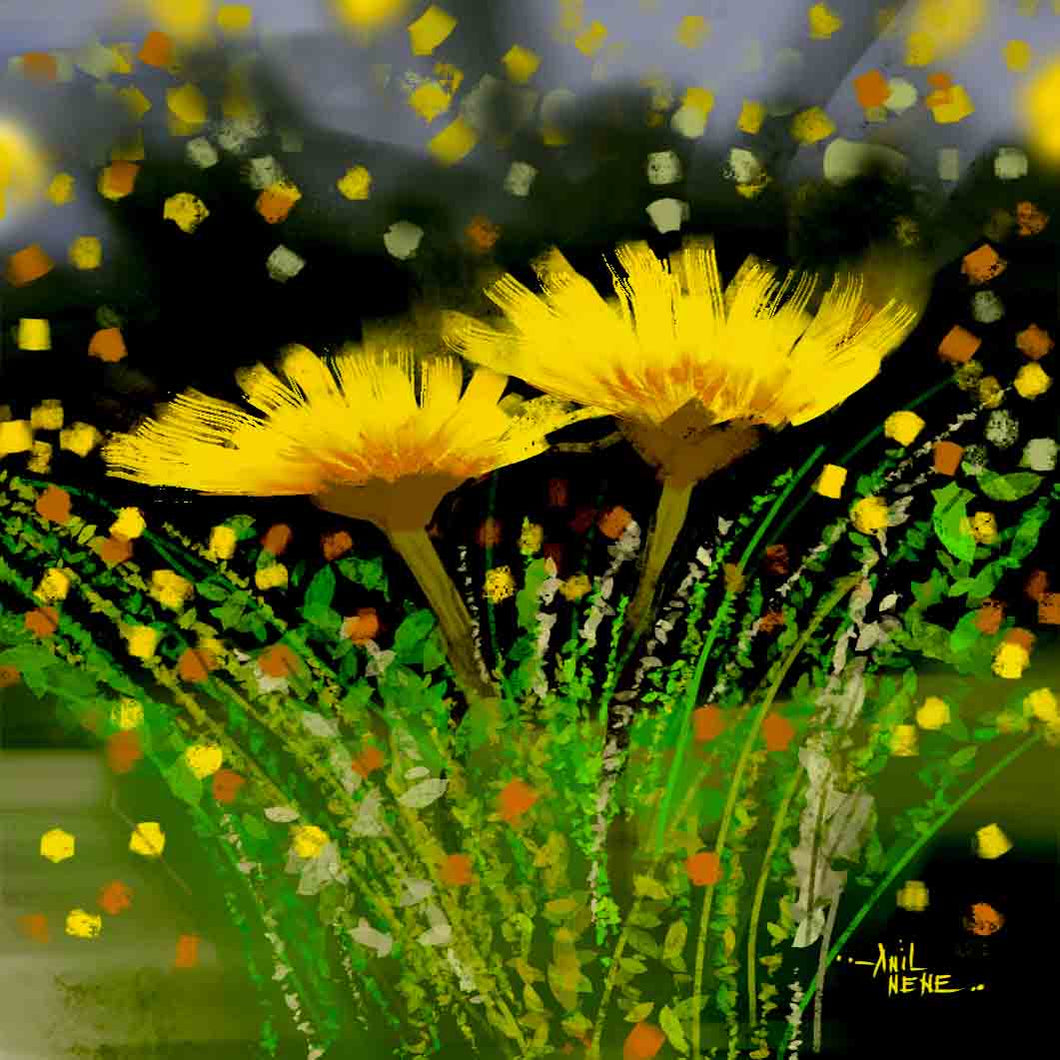 Yellow Flowers New Digital Painting For Sale By NeneArts
